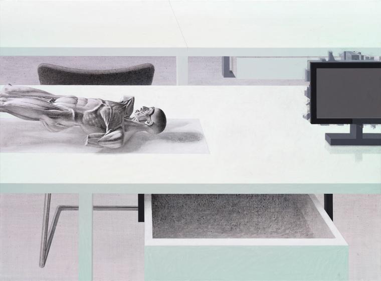 Office Still Life, drawing, acrylic, canvas, 2005, 85x115 cm